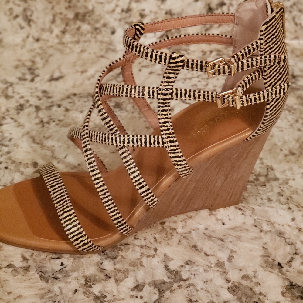 Seychelles Black and Tan Strappy Wedge